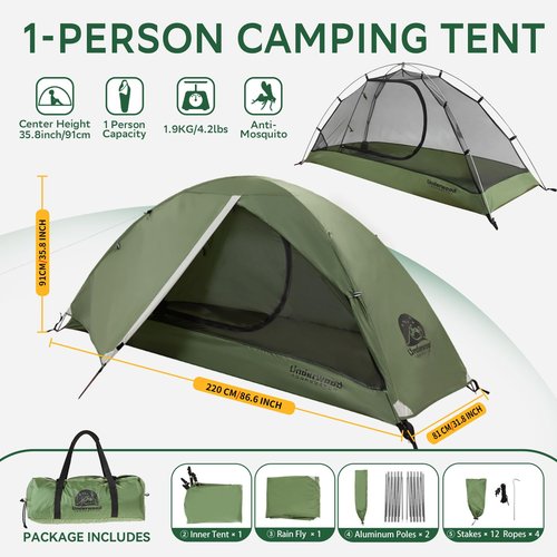 1-Person Backpacking Tent for Camping - Ultralight & Waterproof Outdoor Camping Tent One Person, Easy Set Up Compact Single Person Tent, Lightweight One Man Tents for Hiking by Underwood Aggregator