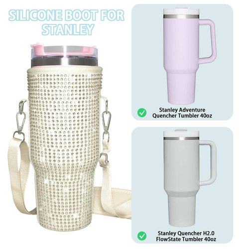 mpmpssss Bling Water Bottle Carrying Bag, Suitable for Stanley 40oz Tumbler with Handle Neoprene Water Bottle Holder Pouch with Adjustable Strap for Stanley Cup Accessories.