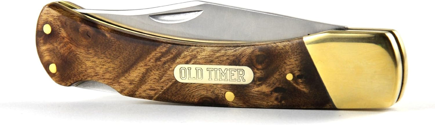 Schrade Old Timer 6OTW Golden Bear 8.7in S.S. Traditional Lockback Folding Knife with 3.9in Clip Point Blade and Wood Handle for Outdoor, Hunting, Camping and EDC