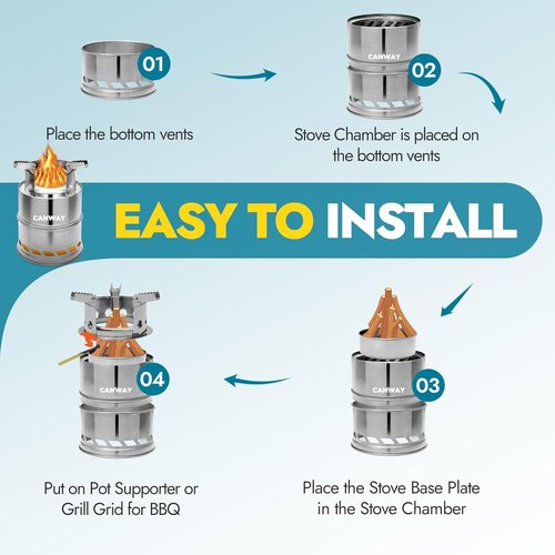 CANWAY Portable Camping Stove Mini Wood Burning Camp Stove for Backpacking Hiking Traveling Survival Cooking Stove Stainless Steel Emergency Folding Camping Stove with Carry Bag