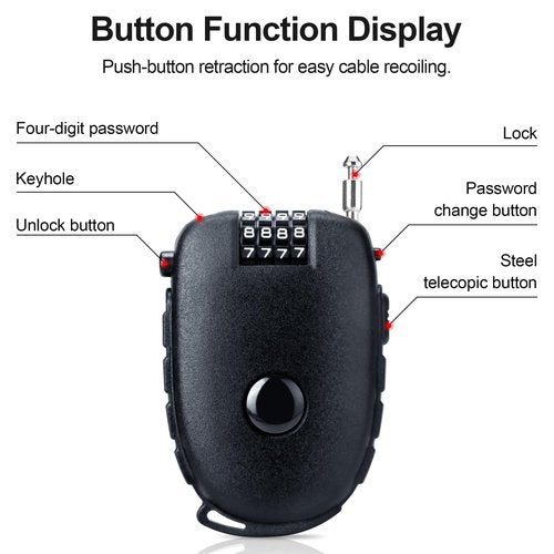 JAGASOL Motorcycle Helmet Lock, 4 Digit Combination 27.5 Inch Retractable Cable Lock for Snowboard, Bike Luggage Backpack Scooter Suitcase Ski, Small Multi-Function Secure Lock for Travel, Black