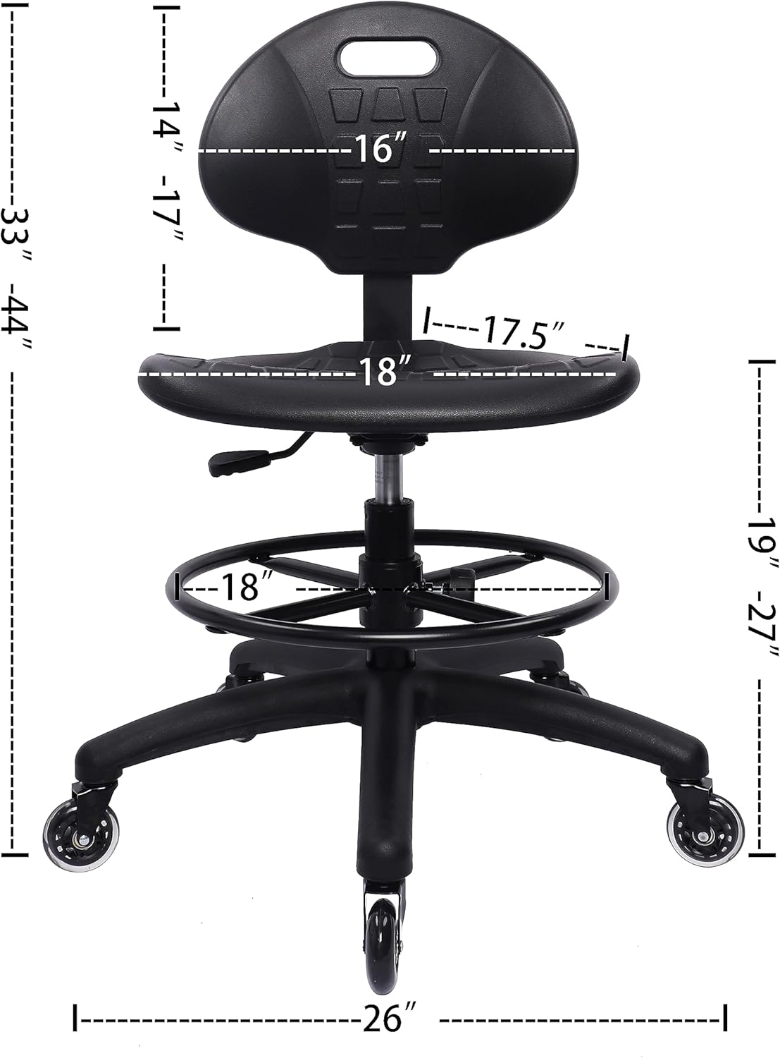 TAKE UR SEAT® Polyurethane Drafting Lab Stool Chair, 18" Adjustable Footring, 8" Adjustable Height, 450 lbs seat Capacity, Heavy Duty, Shipped Within 24 Hours Med. Bench Height (Rubber Caster)