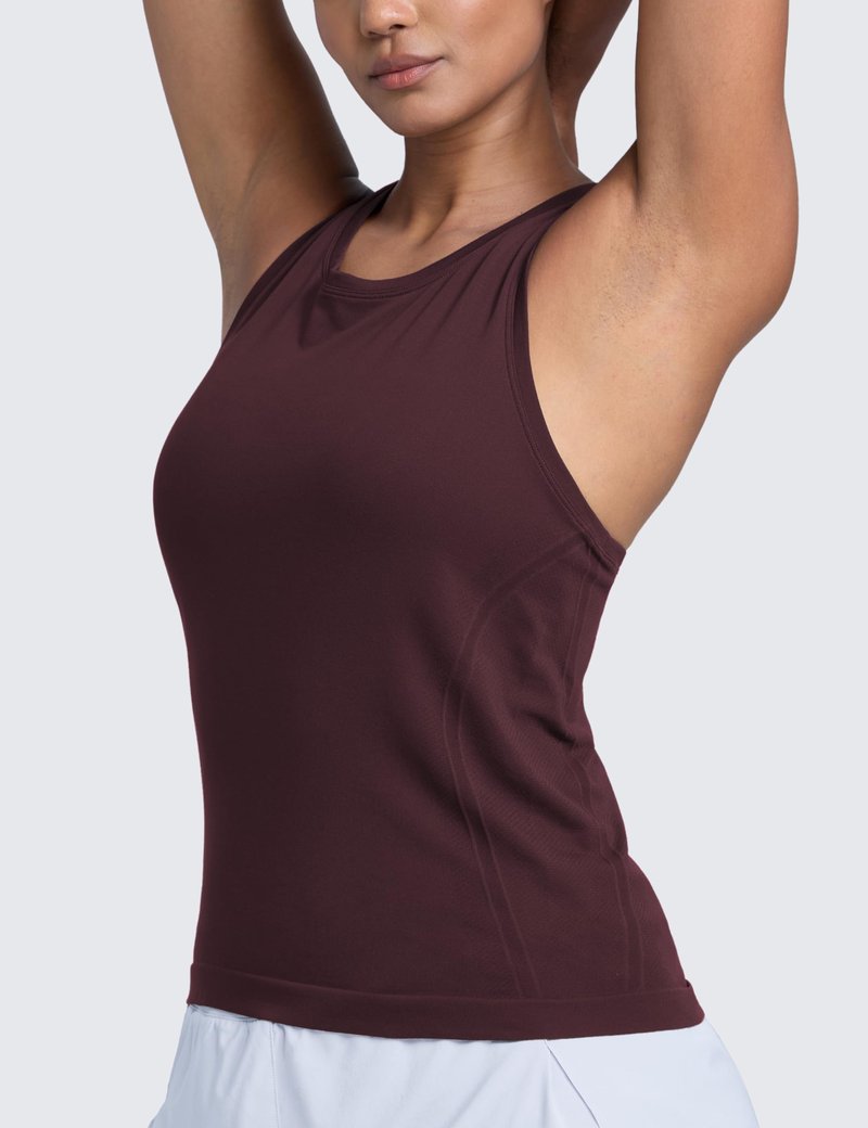 CRZ YOGA Seamless Workout Tank Tops for Women - Athletic Running Gym Sleeveless Shirts Crewneck Racerback Breathable Ripe Plum Medium