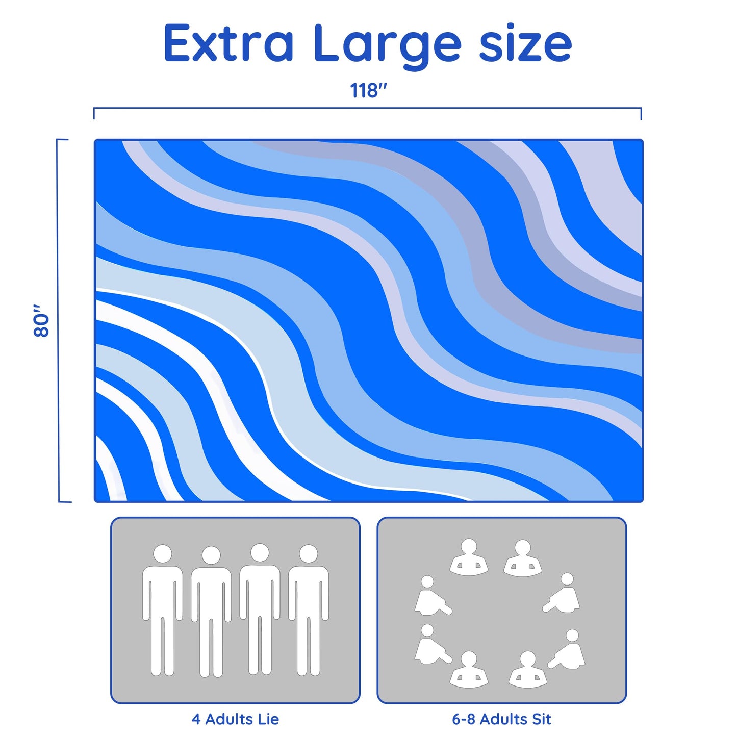 aoole Beach Blanket Sandproof, Extra Large Beach Mat 80"*118" for 1-8 Persons, Waterproof Outdoor Picnic Blankets, Lightweight Beach Essentials for Camping, Traveling, Hiking (Dark Blue, 80"*118")