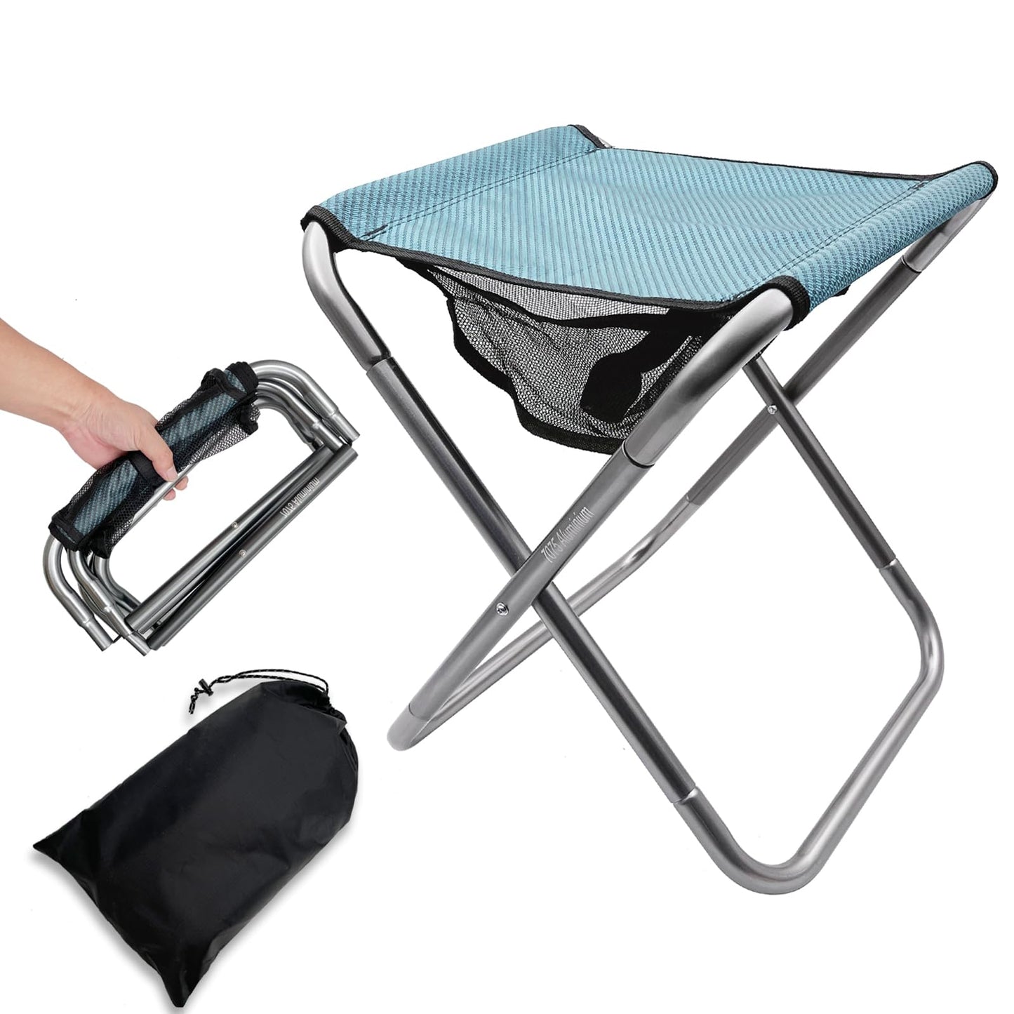 XHKDSYMC 16 Inch Tall Portable Folding Camping Stool - Aluminum Alloy Lightweight Seat With Carry Bag for Fishing, Outdoor Camping, Hiking and BBQ - Red