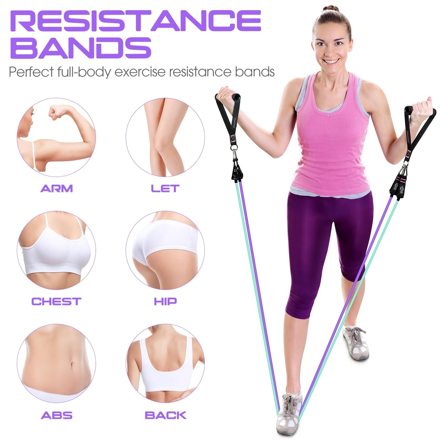150lbs Resistance Bands for Working Out, 5.9ft Exercise Bands for Physical Therapy, Stretch, Recovery, Pilates, Rehab, Strength Training and Yoga Starter Set