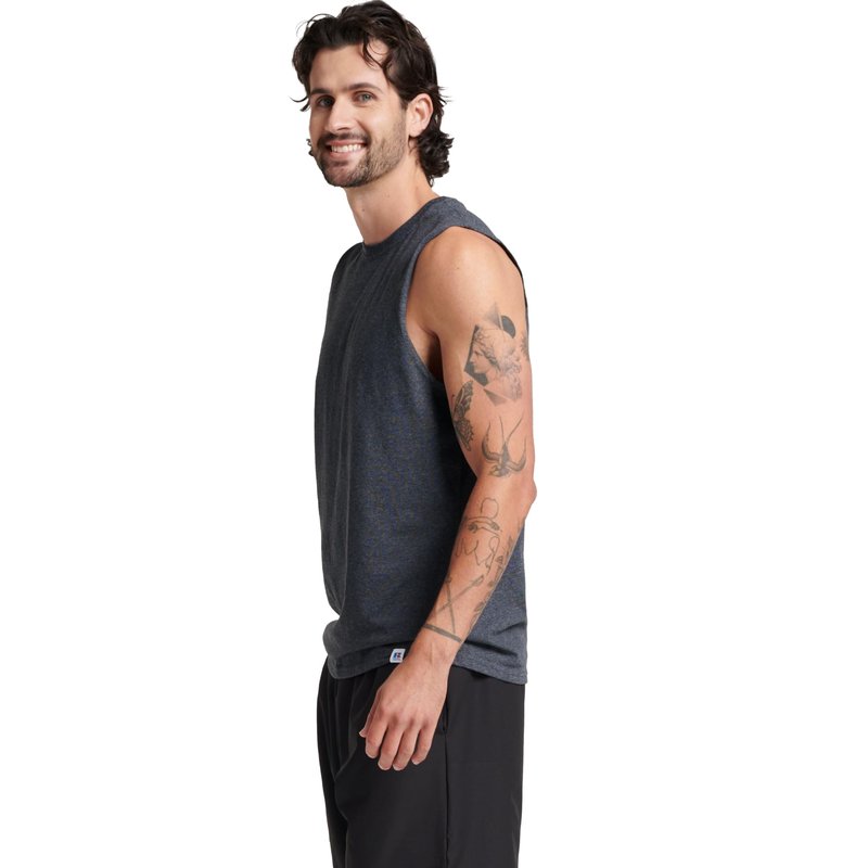 Russell Athletic Men's Cotton Performance Sleeveless Muscle T-Shirt, Black Heather, Large
