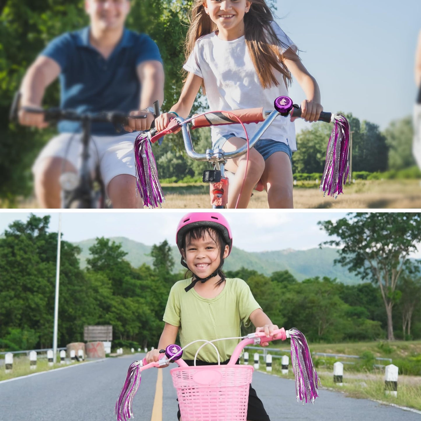 Kids Bike Bell with 2 Pcs Bike Streamers for Girls, Cute Children's Bicycle Accessories(Unicorn Bell+Tassels)