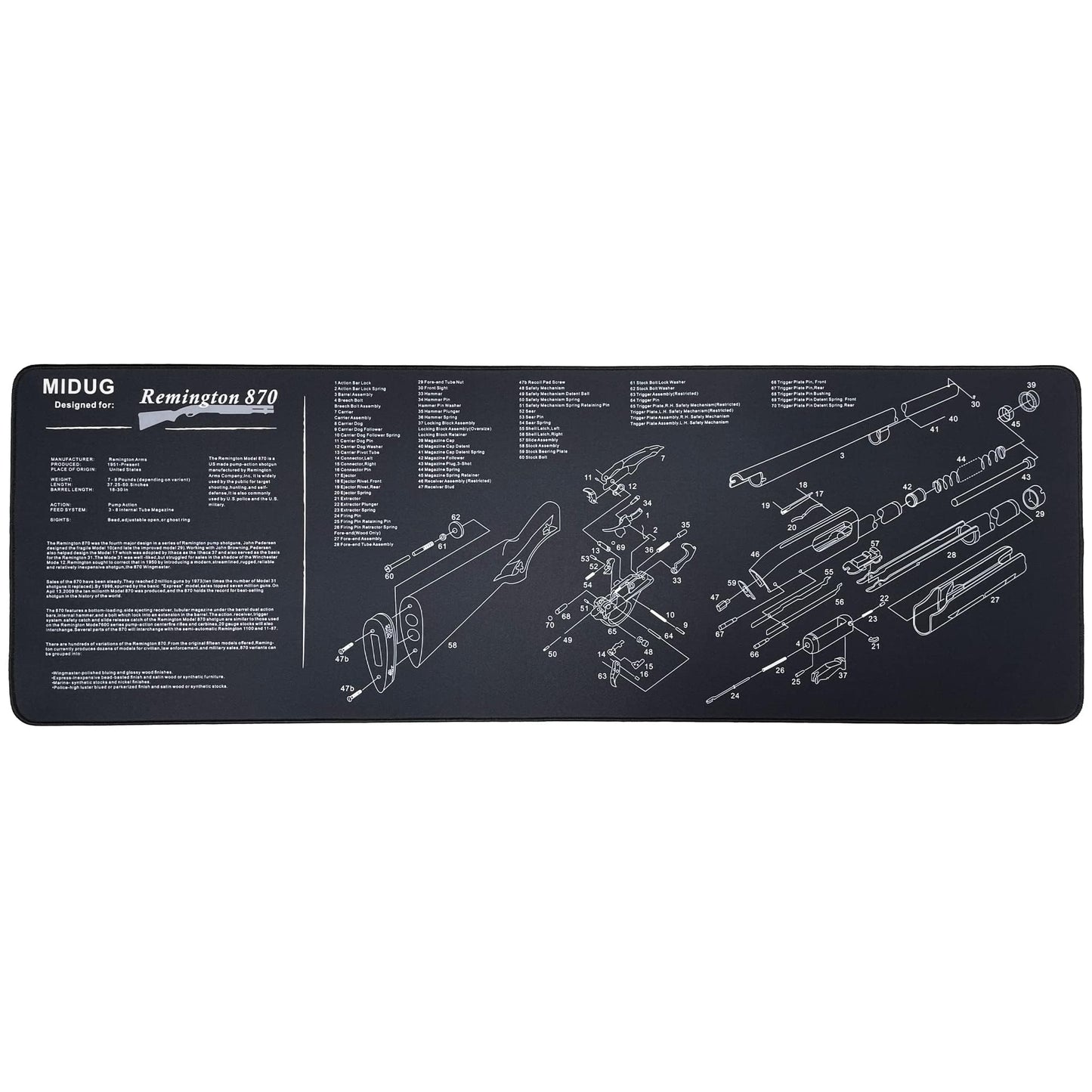 MIDUG Thick Gun Cleaning Mat, Anti-Slip Rubber, 5mm Thickness, 36'' X 12'', Gun Maintenance Mat for Remington 870 Shotgun
