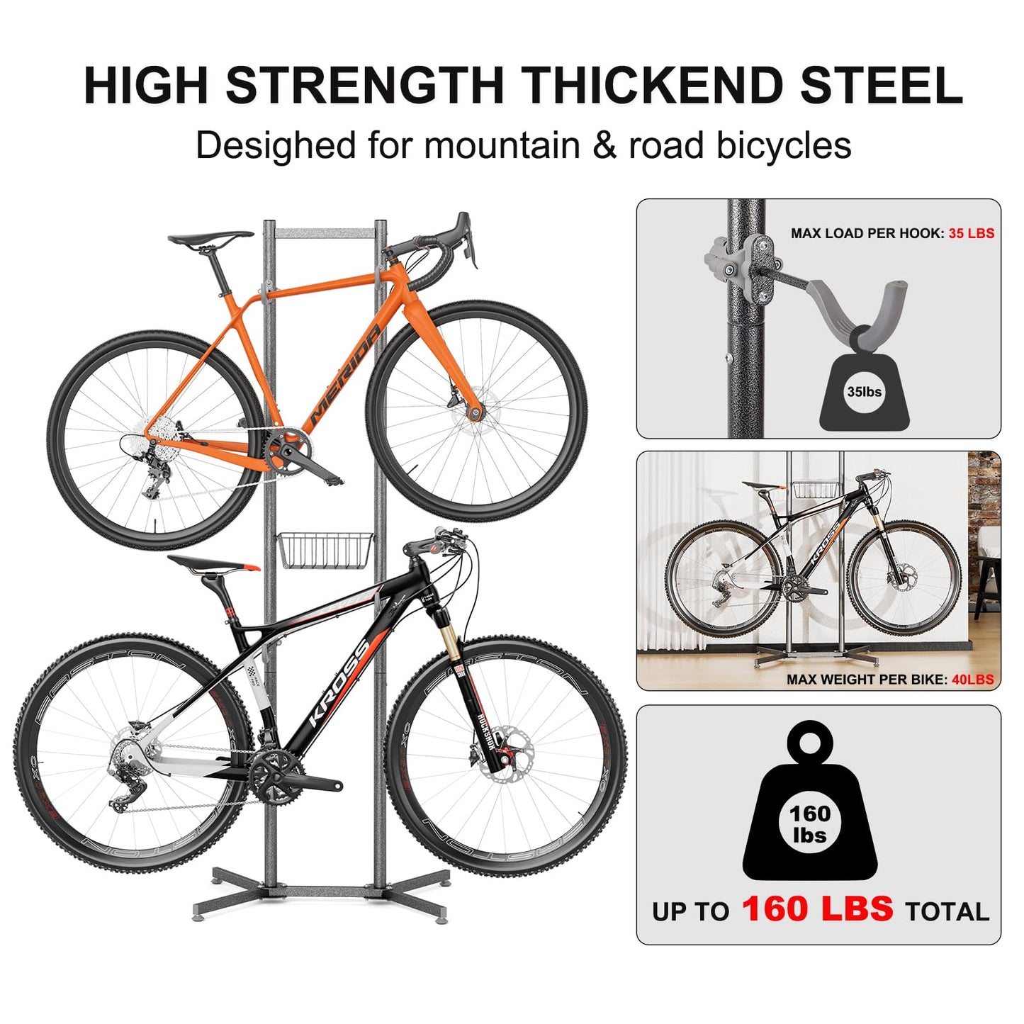 2-/4-Bike Storage Rack with Basket - Bike Rack Garage for Road, Mountain and Hybrid Bike Garage & Home (for 2 Bikes)
