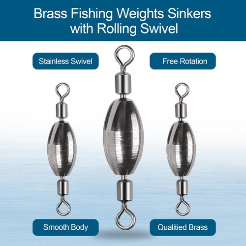 MYLPRETALE 34Pcs Fishing Weights Swivel Brass Sinkers Fishing Weight, Bullet Sinker Weight Kit Tackle, Rolling Swivel Saltwater Freshwater Drop Shot Weights