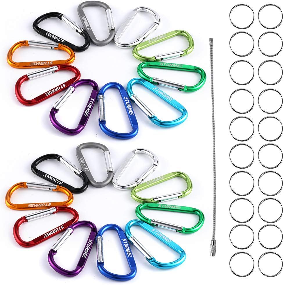 20pcs 2.7" Carabiner Clip Durable Carabeaner Hooks Small Carabiner D Clip