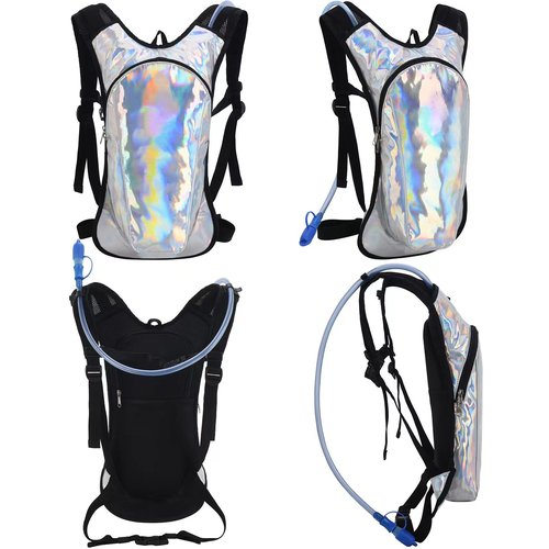Roptat Hydration Backpack Pack with 2L Hydration Bladder - Lightweight Water Backpack Daypack Pouch for Women Men Running Riding Biking (Black) (Sliver-Laser)