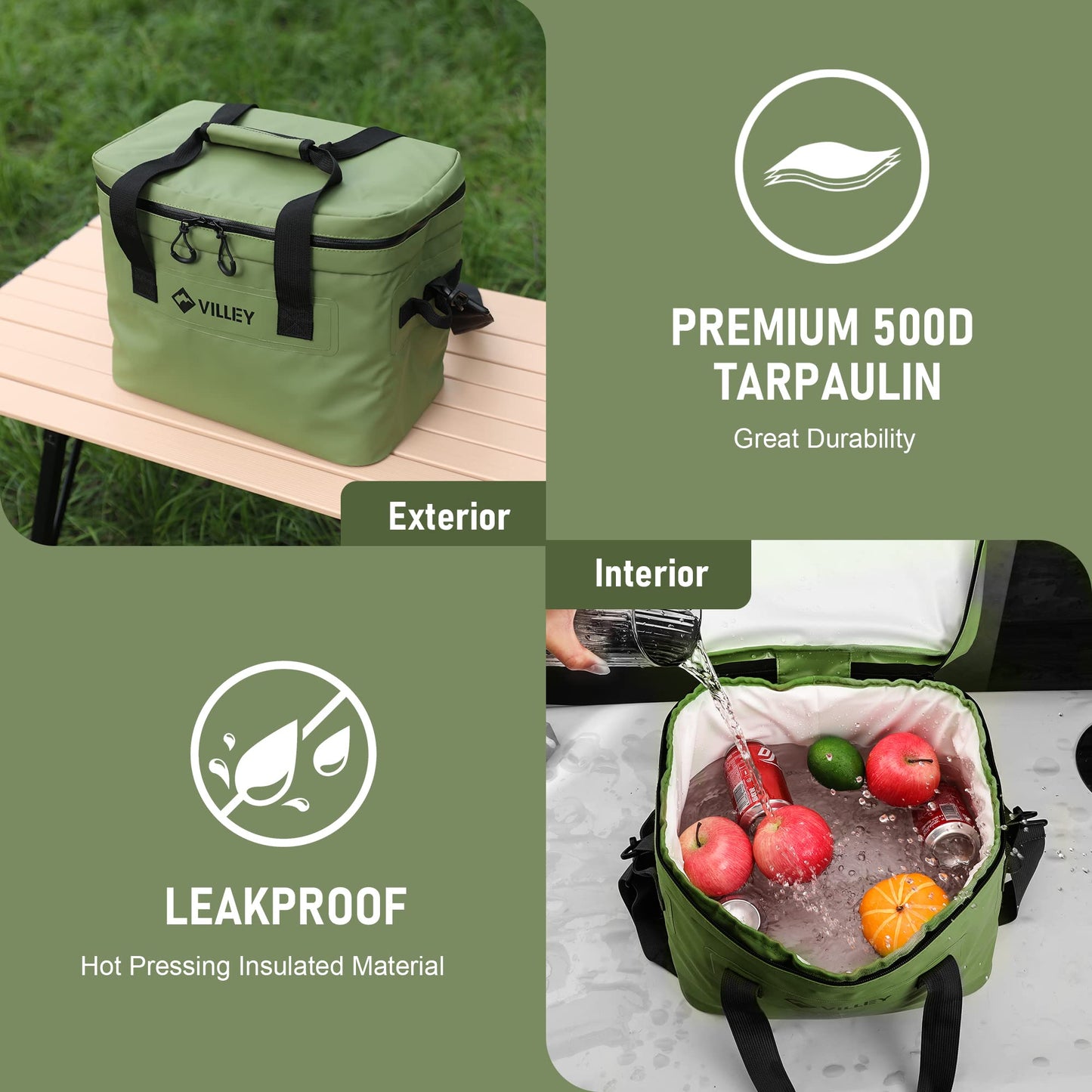 VILLEY Portable Camping Picnic Table and 30 Cans Cooler Bag