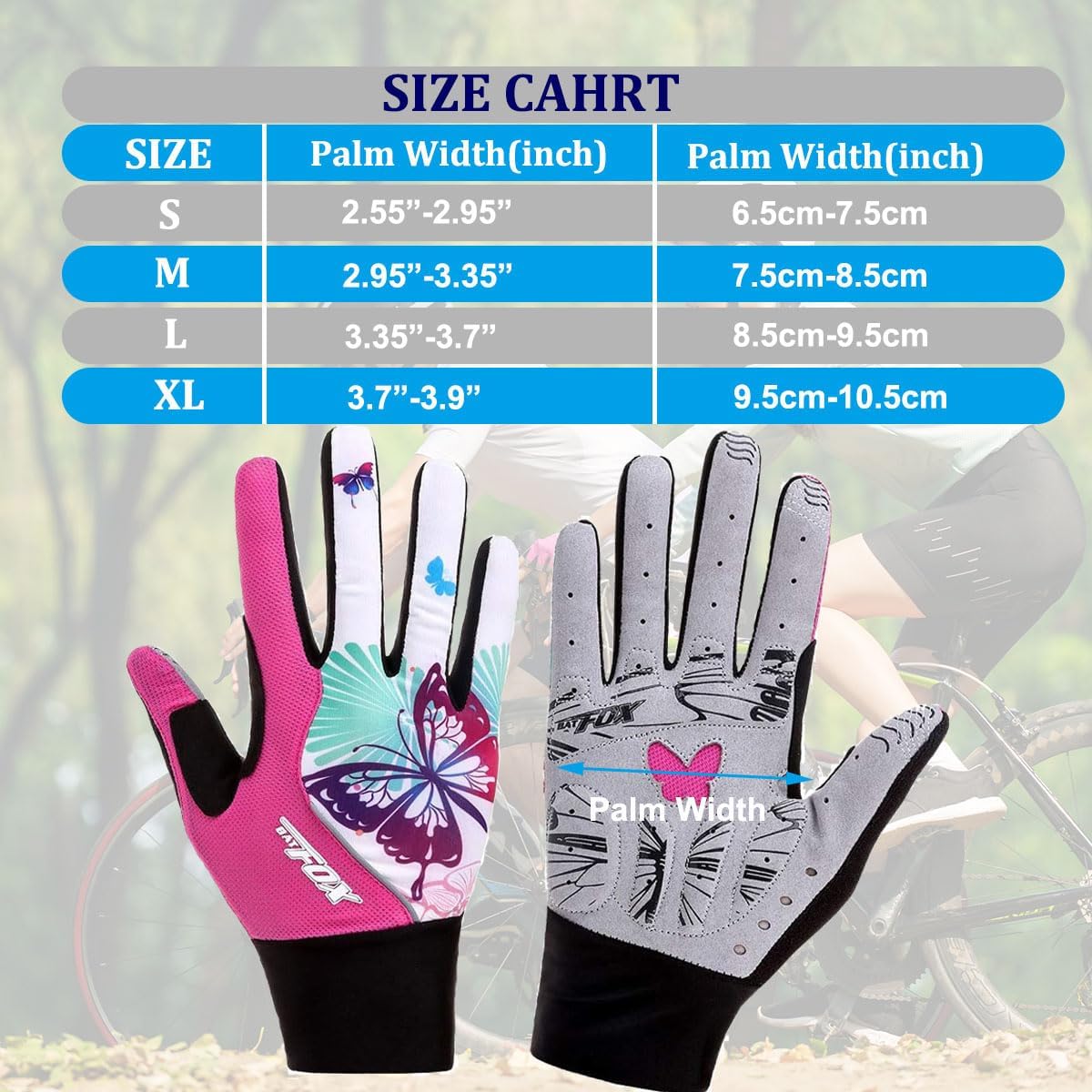 Pink Floral Cycling Gloves for Women | Full Finger Gel Padded Workout Gloves