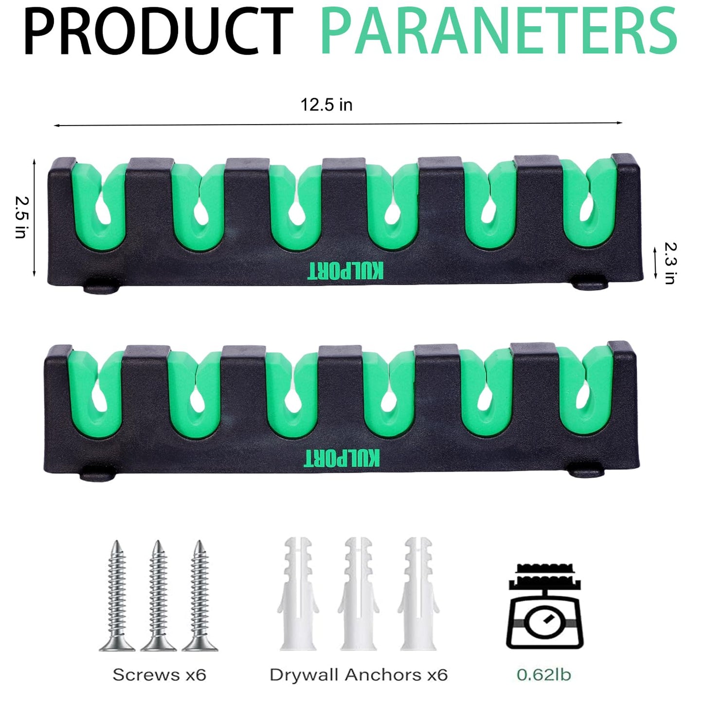 KULPORT Fishing Rod Rack Holders Wall-Mounted Fishing Pole Holder & Rack, Fishing Pole Holders for Garage & Boat 6-Rod Storage Racks(Horizontal Green, 1 Pair)