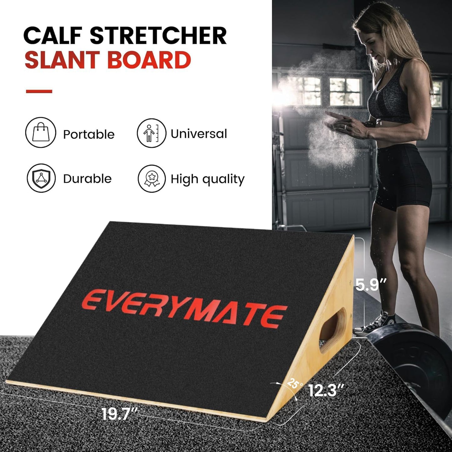 EVERYMATE Slant Board Calf Stretcher, Non-Slip Heel Elevated Squat Wedge Block for Weightlifting and Calf Stretching, Knees Over Toes Equipment 1000LB