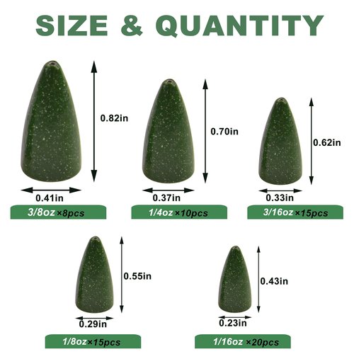 Bullet Fishing Weights Sinkers Kit, 68pcs Painted Worm Weights Fishing Sinkers Texas Rig Weights Slip Sinkers Assorted Set for Bass Fishing Saltwater Freshwater