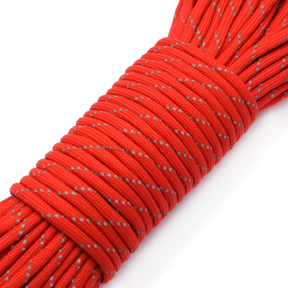 100FT Reflective Paracord 7 Core Parachute Cord (10# Olive Green)