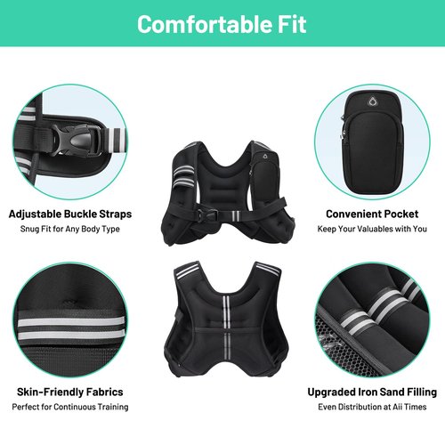 RKV86 Rucking Vest for Men and Women with Detachable Zipper Pockets Weighted Vest for Walking, Strength, Training, Running (12lbs)