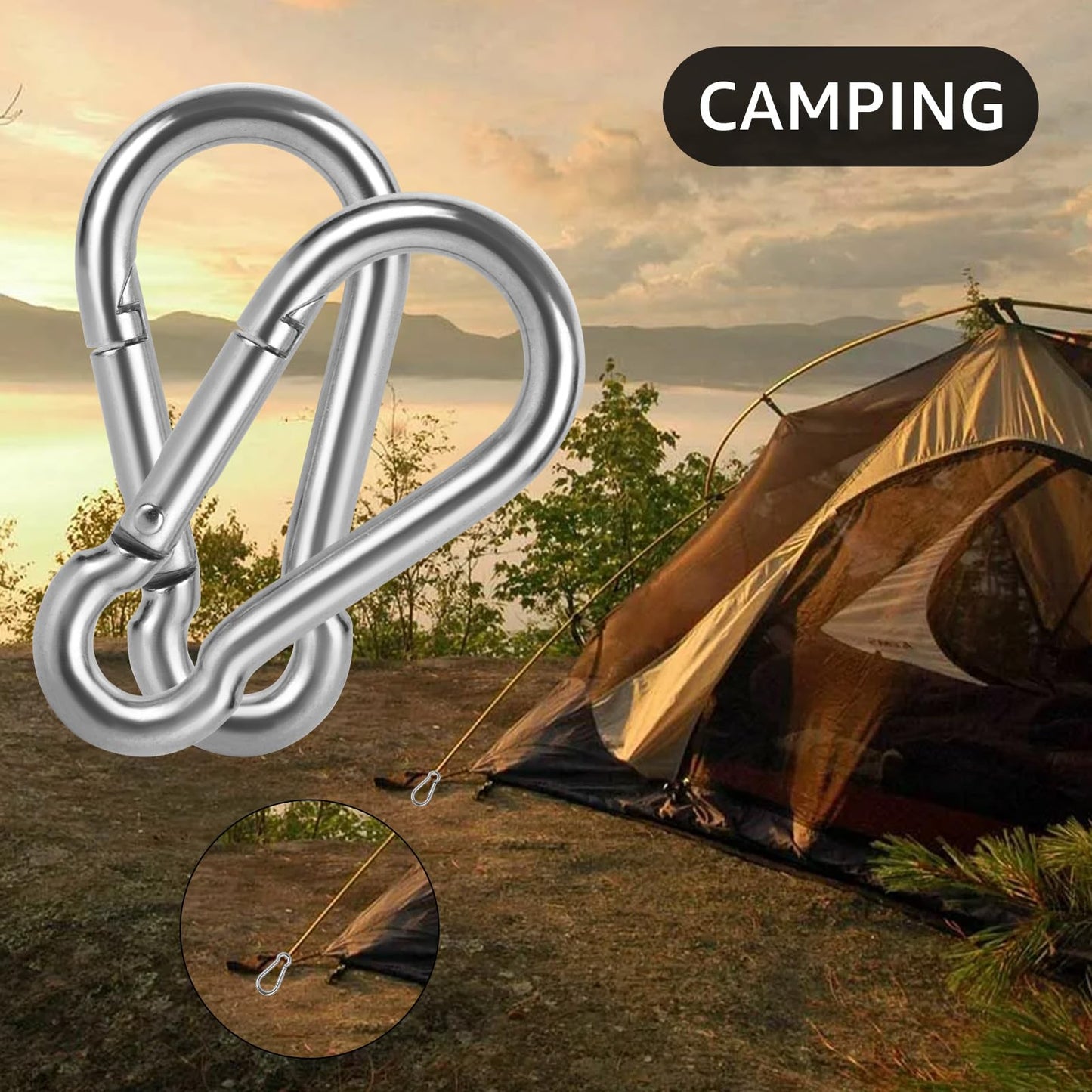 24 PCS M6 x 2-3/8 Inch Carabiner Clips Heavy Duty Spring Snap Hooks Stainless Steel Carabiner Clip Mini Carabiner Clips Quick Link Clip for Keychain Camping Hiking Fishing Dog Leash Keys, Silver