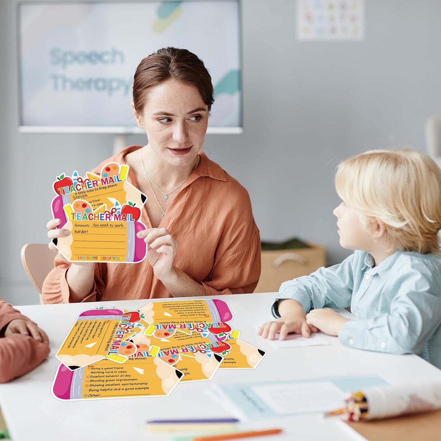 50Pcs Teacher Mail Notes to Parents, Smiley Face Happy Mail Postcards Classroom Good Behavior Incentive Motivational Cards to Send Home for Preschool Kindergarten Elementary School Teacher Supplies