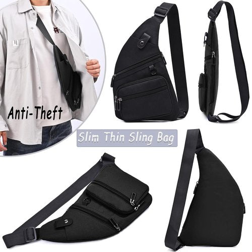 Midufrry Sling Bag Anti-Thief Crossbody Bag Men Women Chest Shoulder Bag Slim Personal Pocket Bag for Hiking Travel Daypack Backpack (Black)