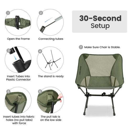 CAMEL CROWN Portable Camping Chair Lightweight Compact Folding Chair Mesh for Outdoor Camp Travel Beach Picnic Festival Hiking Backpacking Army Green
