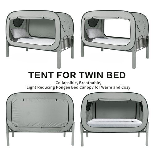 ANC POP Bed Tent Full Bed Canopy Portable Dream Tent for Kids and Adult Indoor Sleeping Tents with 2 Doors Breathable Private Space Tents, Grey