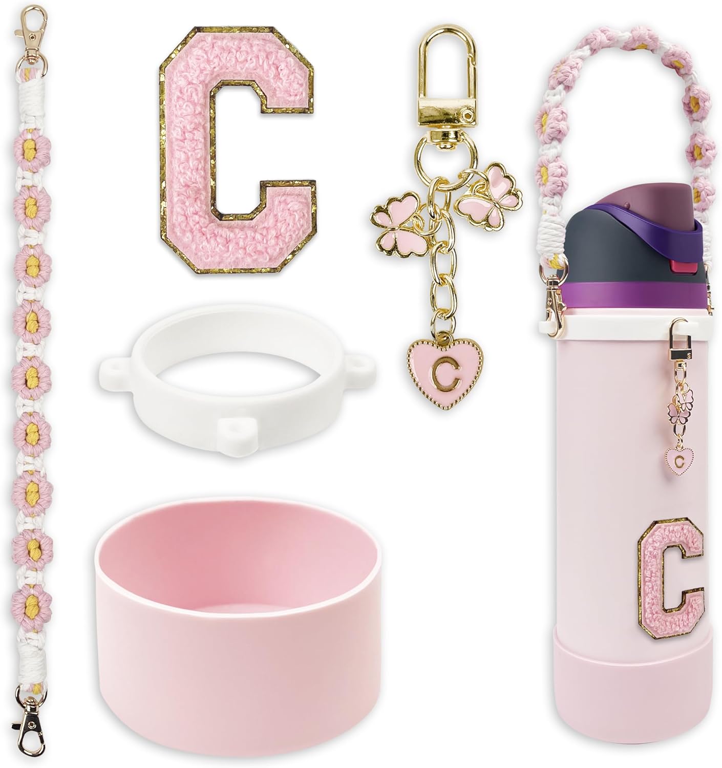Silicone Boot Monogram Set for Owala Water Bottles | Cute Pink & Black Accessories