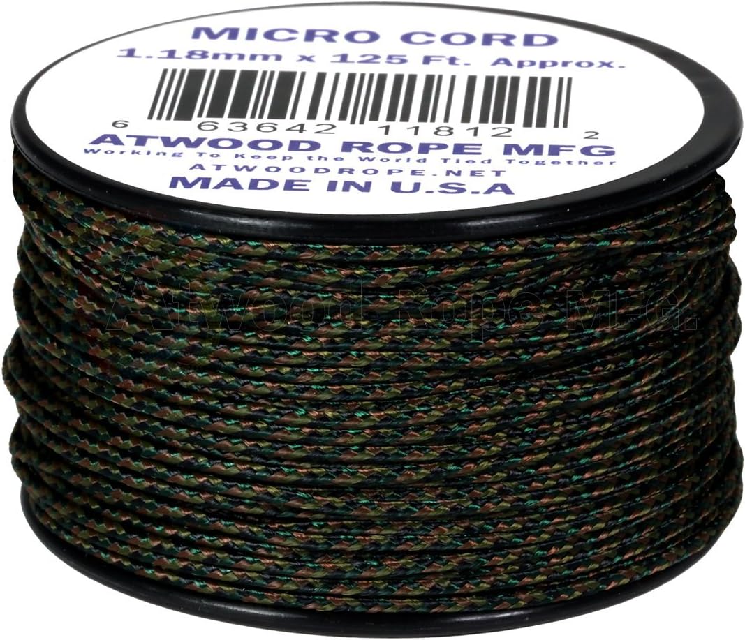 USA-Made Woodland Camo Micro Paracord 1.18mm x 125' - Durable & Versatile