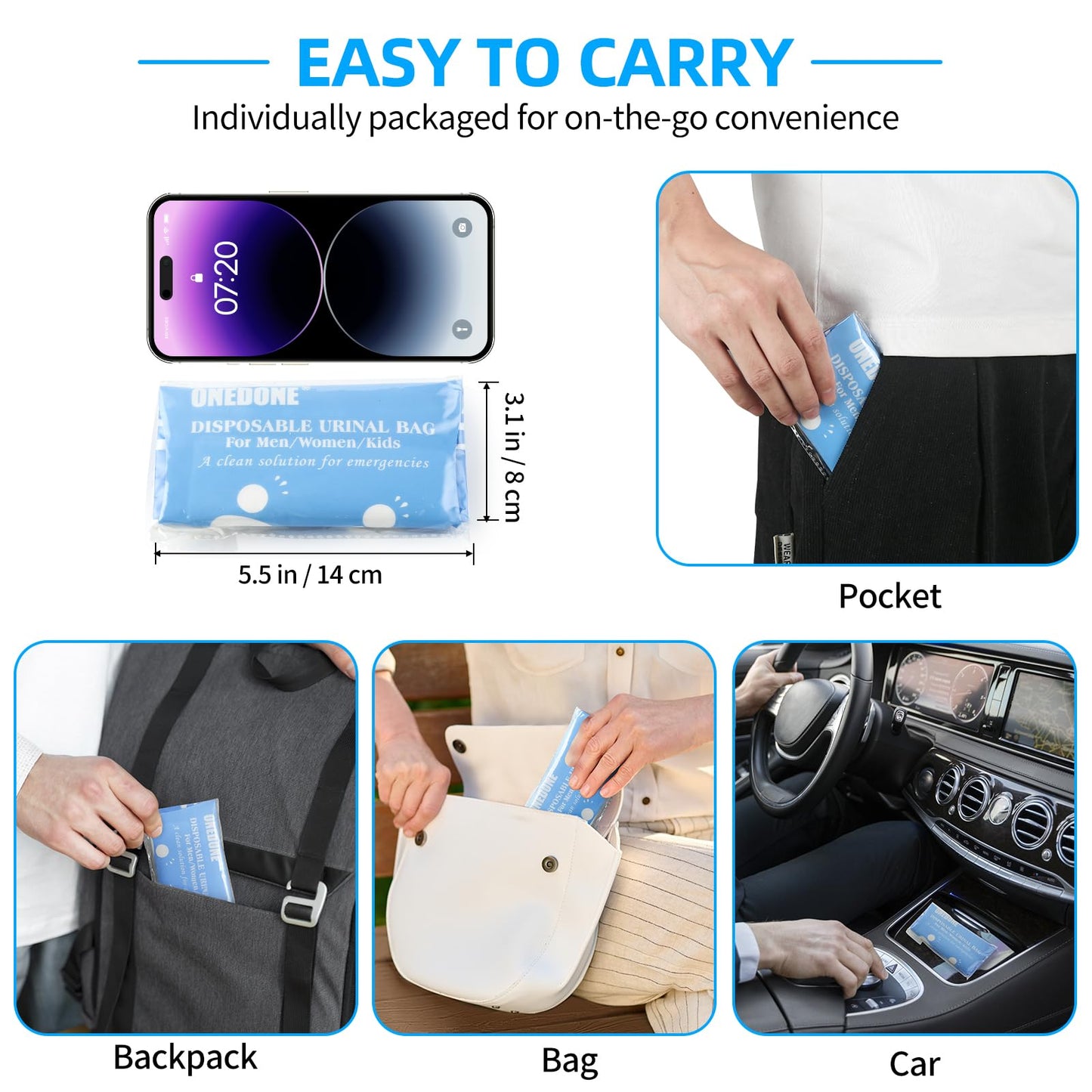 ONEDONE Disposable Urinal Bag 24 Pack 30.4 OZ Pee Bags for Travel for Men Women Kids Emergency Urine Bag Portable Emergency Urinal Bags Vomit Bag for Traffic Jams Camping Hiking