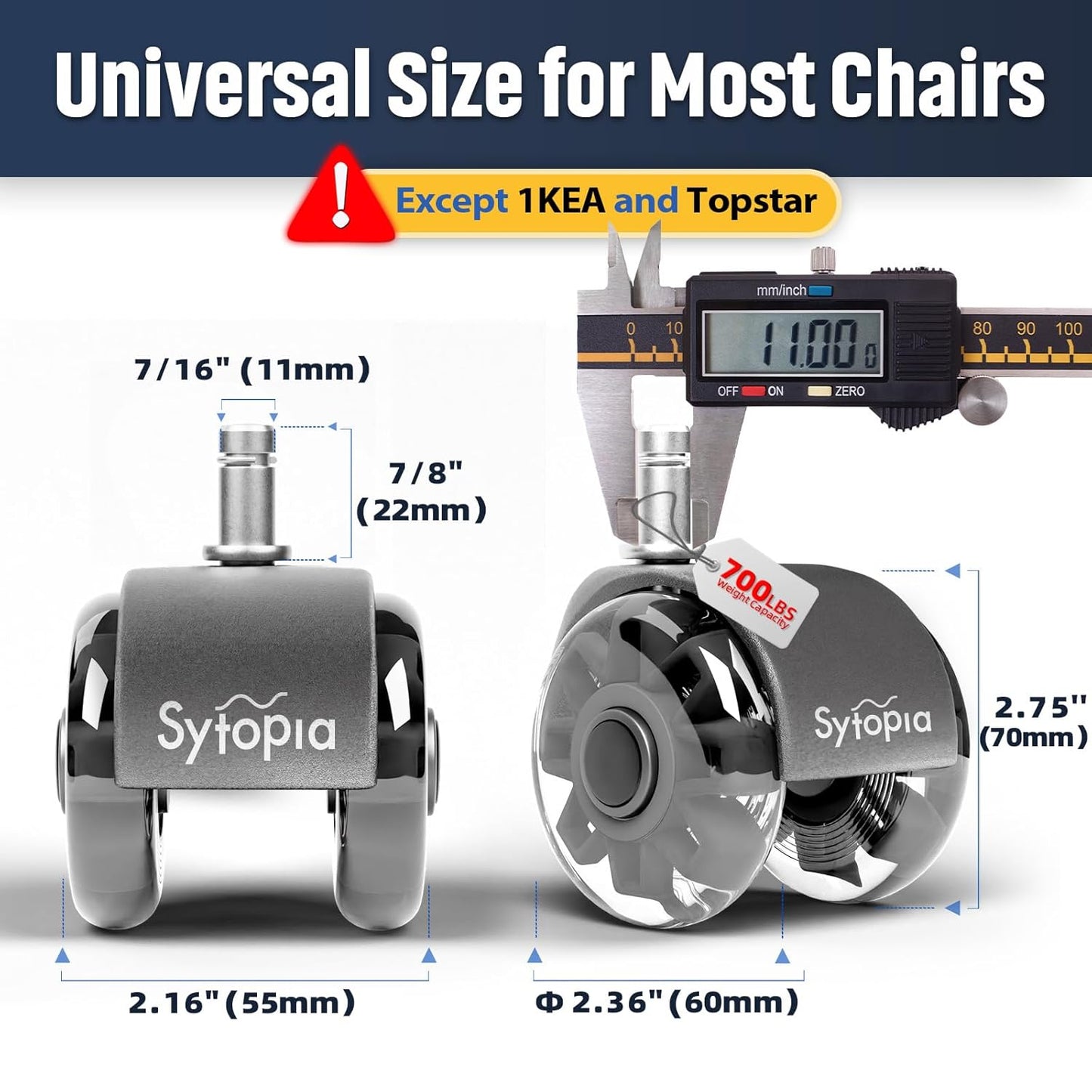 Mastery Mart Office Chair Caster Wheels for Hardwood Floors, Heavy Duty and Quiet Smooth Rollerblade Wheels for Office Chair, Universal Size (11x22mm), Suitable for Most Chairs
