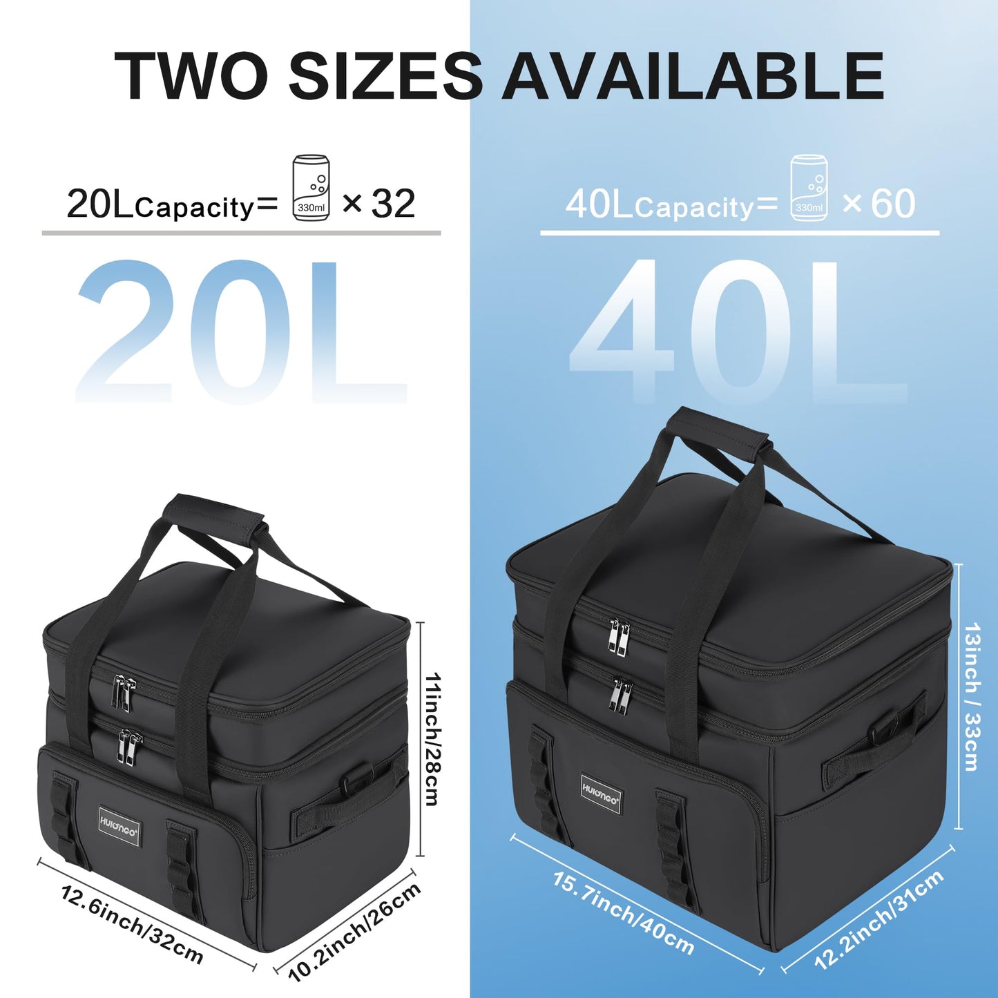 Hulongo Insulated Soft Cooler Bag, Large Ice Coolers Soft Sided Ice Chest for Beach, Camping, Car, Collapsible and Portable, 42L, 60Cans, Black