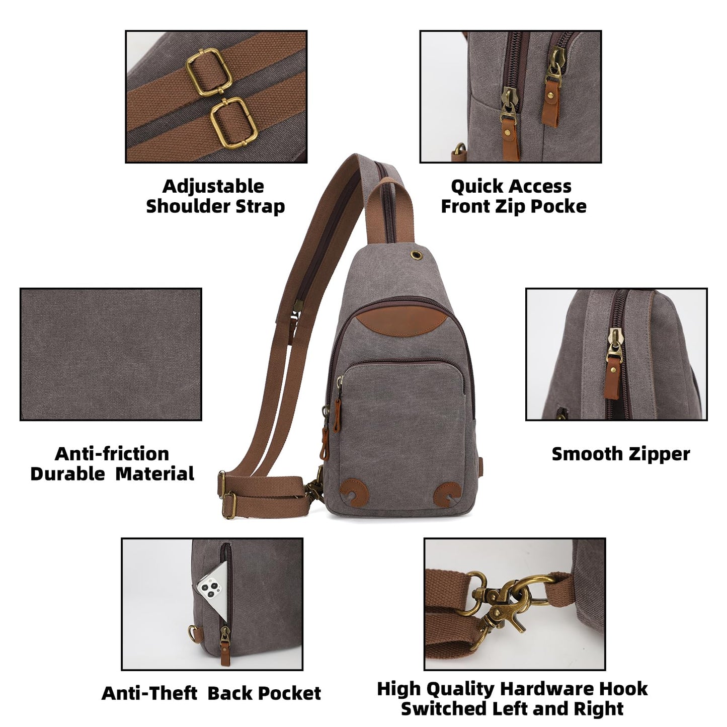 KL928 Canvas Sling Bag Crossbody Backpack Shoulder Casual Rucksack for Men Women