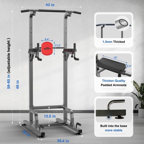RELIFE Power Tower Pull Up Bar Station Workout Dip Station for Home Gym Strength Training Fitness Equipment,400LBS