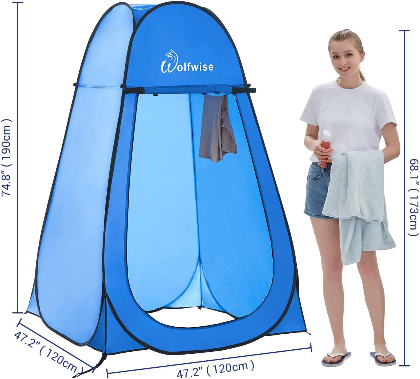 Wolfwise Pop Up Changing Tent for Beach, Camping Portable Shower Tents, Outdoor Privacy Bathroom, Change Dressing Clothes Porta Potty Tent Pop Up Instant for Camp, Toilet, Blue