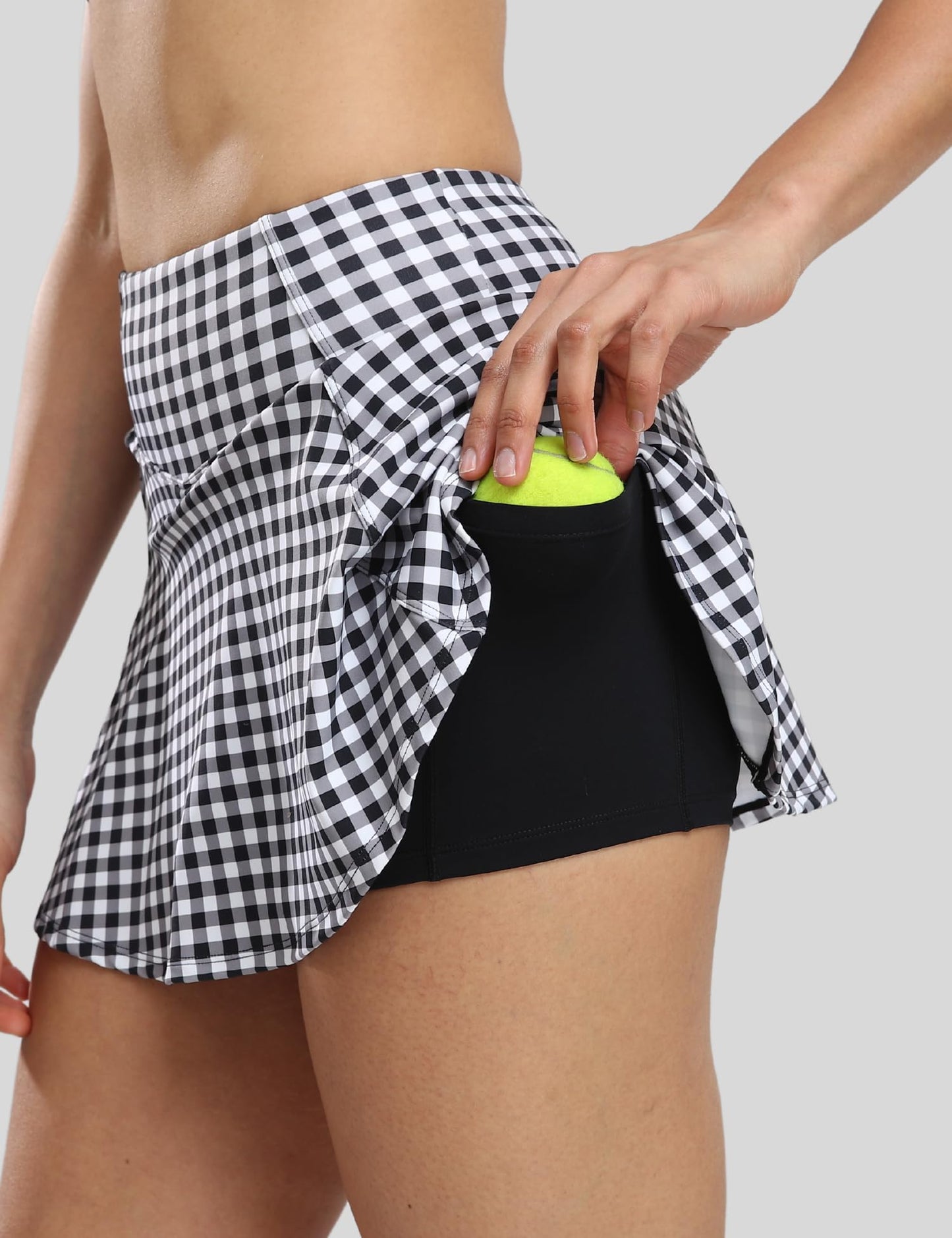 1a1a Tennis Skirts for Women with Shorts Pockets Athletic Golf Running Workout Sports Black White Plaid X-Small