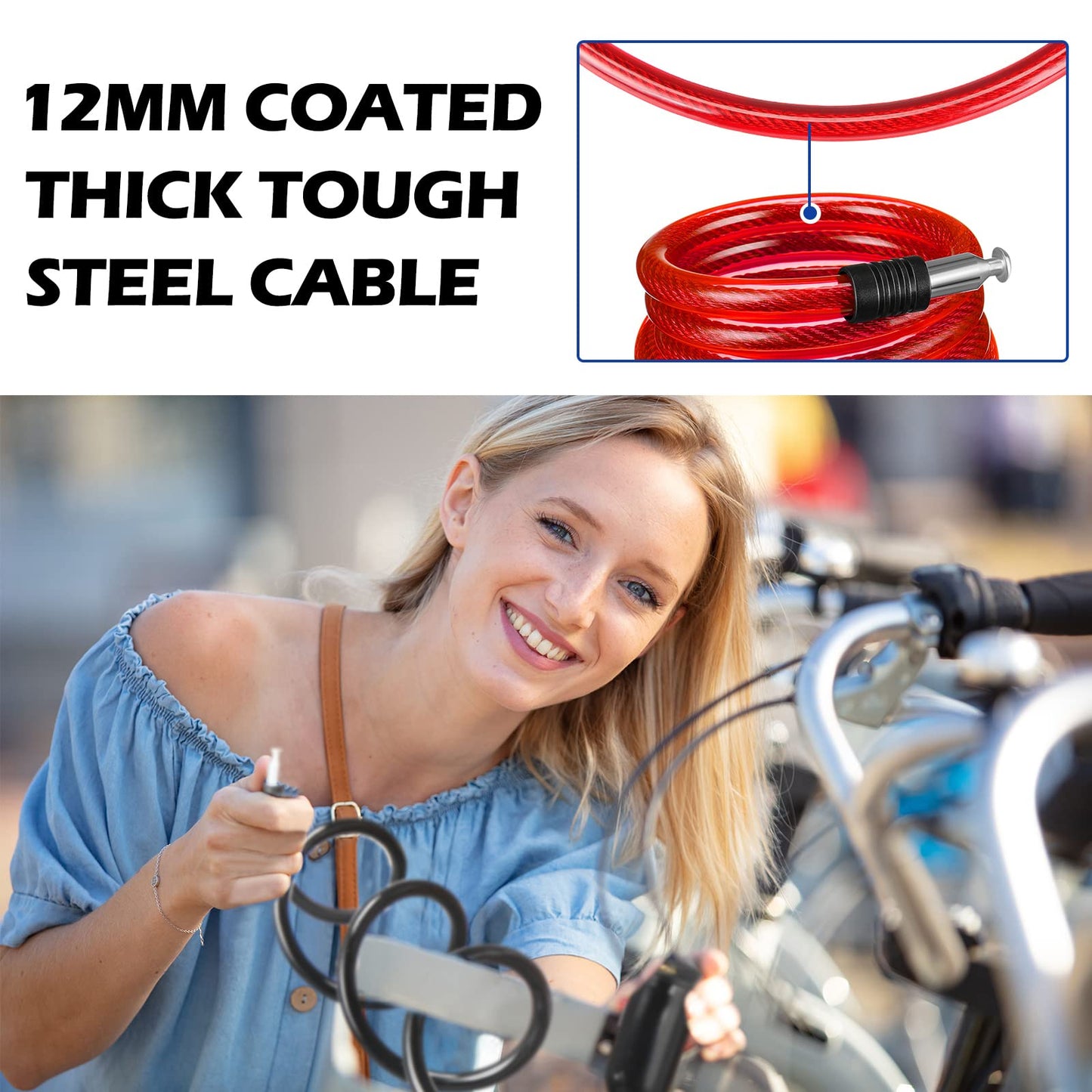 10 Pcs Anti Theft Bike Lock Secure Bike Lock Cables with Key Bicycle Chain Lock Bike Cable Lock for Protecting Your Bike Accessories, 4 Colors, 41.3 Inches Long