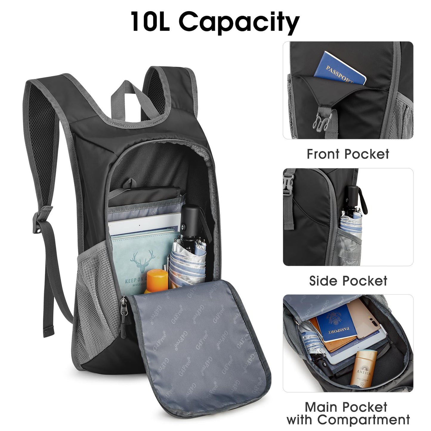 G4Free 10L Hiking Backpack, Lightweight Small Hiking Daypack Small Outdoor Travel Foldable Shoulder Bag