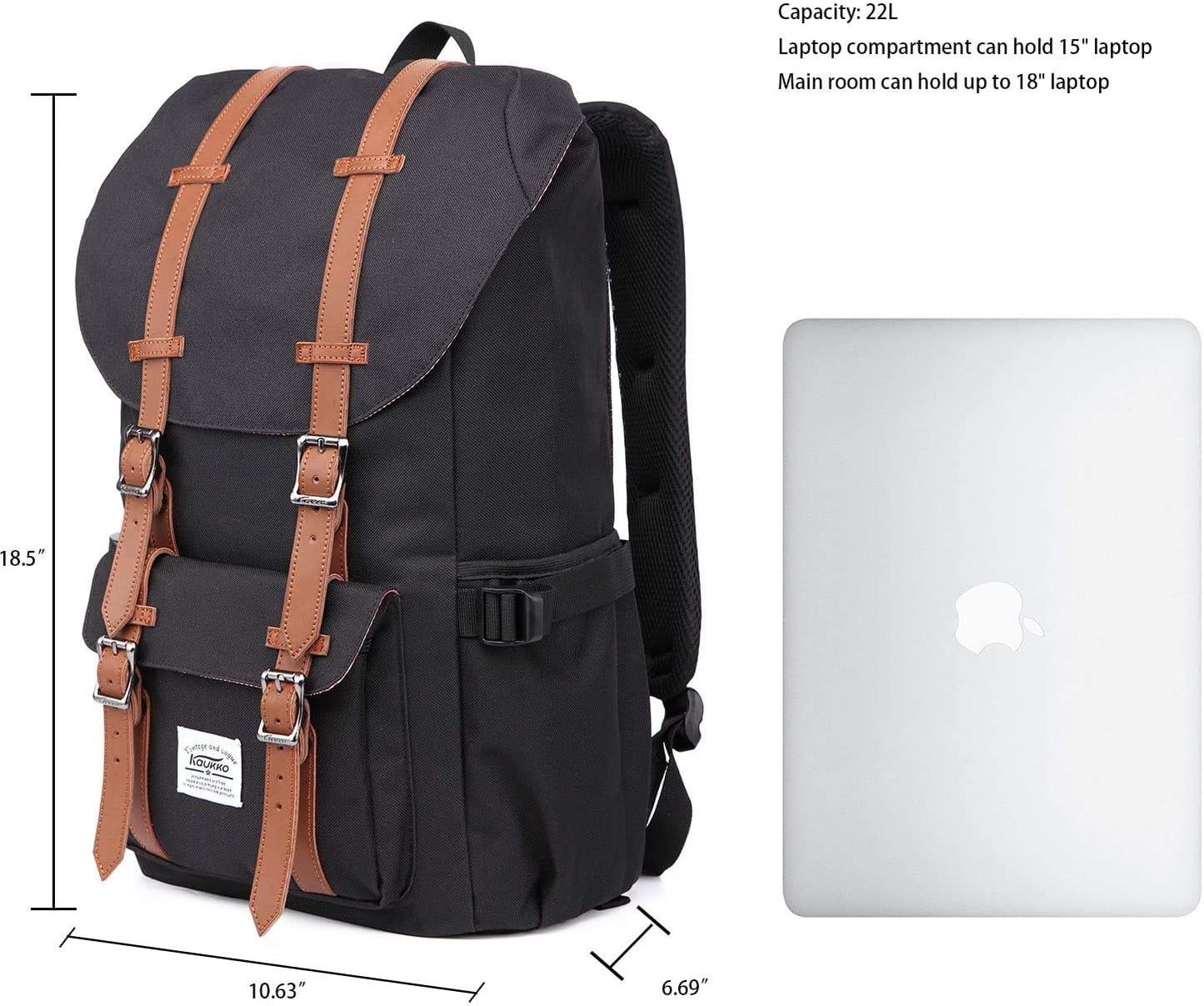 KAUKKO Backpack, (Black (E5-3), 45 x 27 x 17cm (HxBxT)
