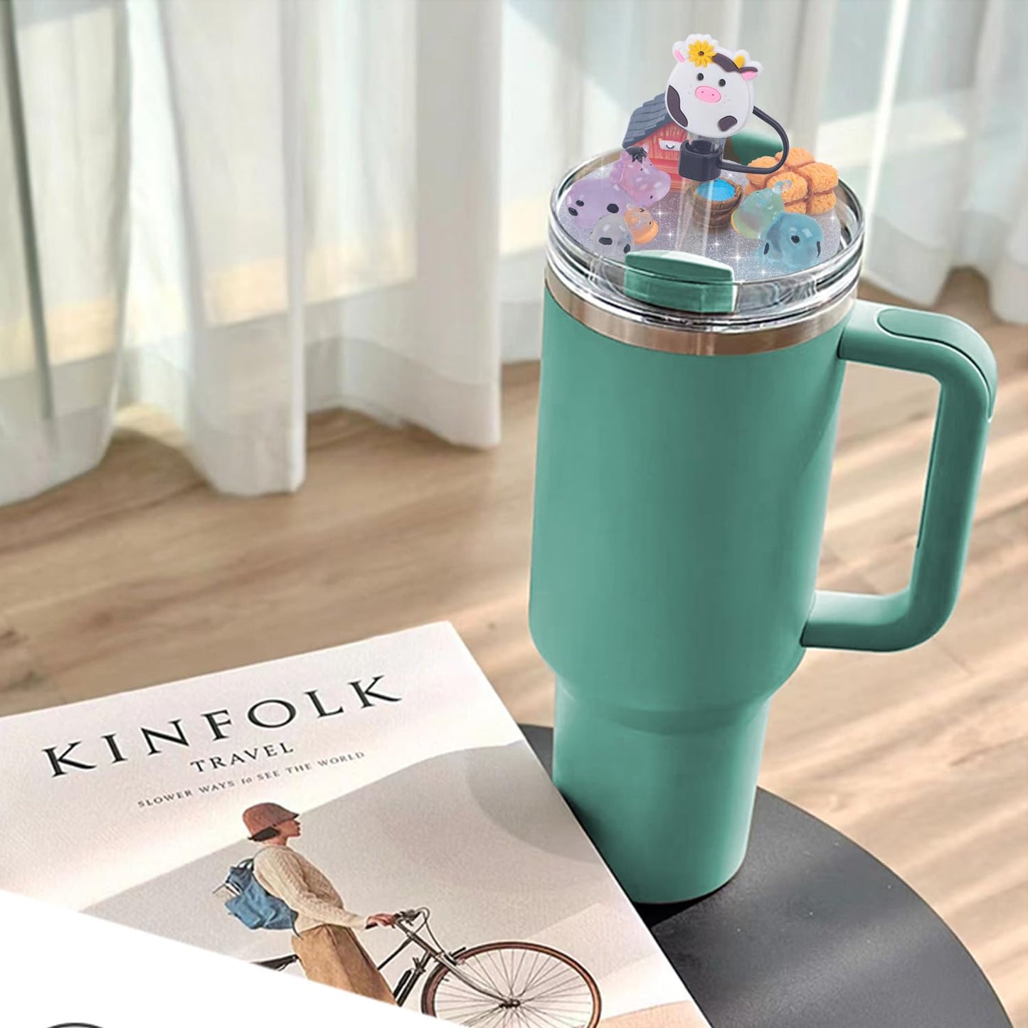 JUNIQUTE Compatible with Stanley Cup Lid Accessories Charms, Charms for Stanley Cups H2.0 Accessories 30oz 40oz with Silicone Straw Cover Cap for Tumblers (Cow, 30oz)