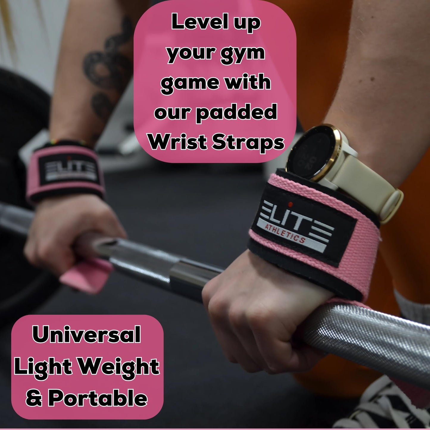 Elite Athletics Ankle Strap for Cable Machine Attachment, Gym Ankle Cuff for Cable Kickback, plus Wrist Straps for Weightlifting and Carry Bag (pink)