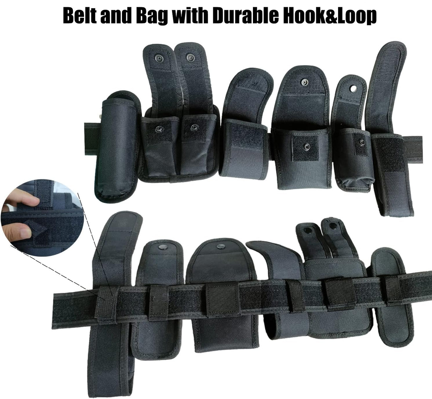 10 in 1 Utility Tactical Belt Modular Equipment System Outdoor Waist Bag Patrol Equipment for Police Guard Law Enforcement Security Hunting with 9 Components Pouches