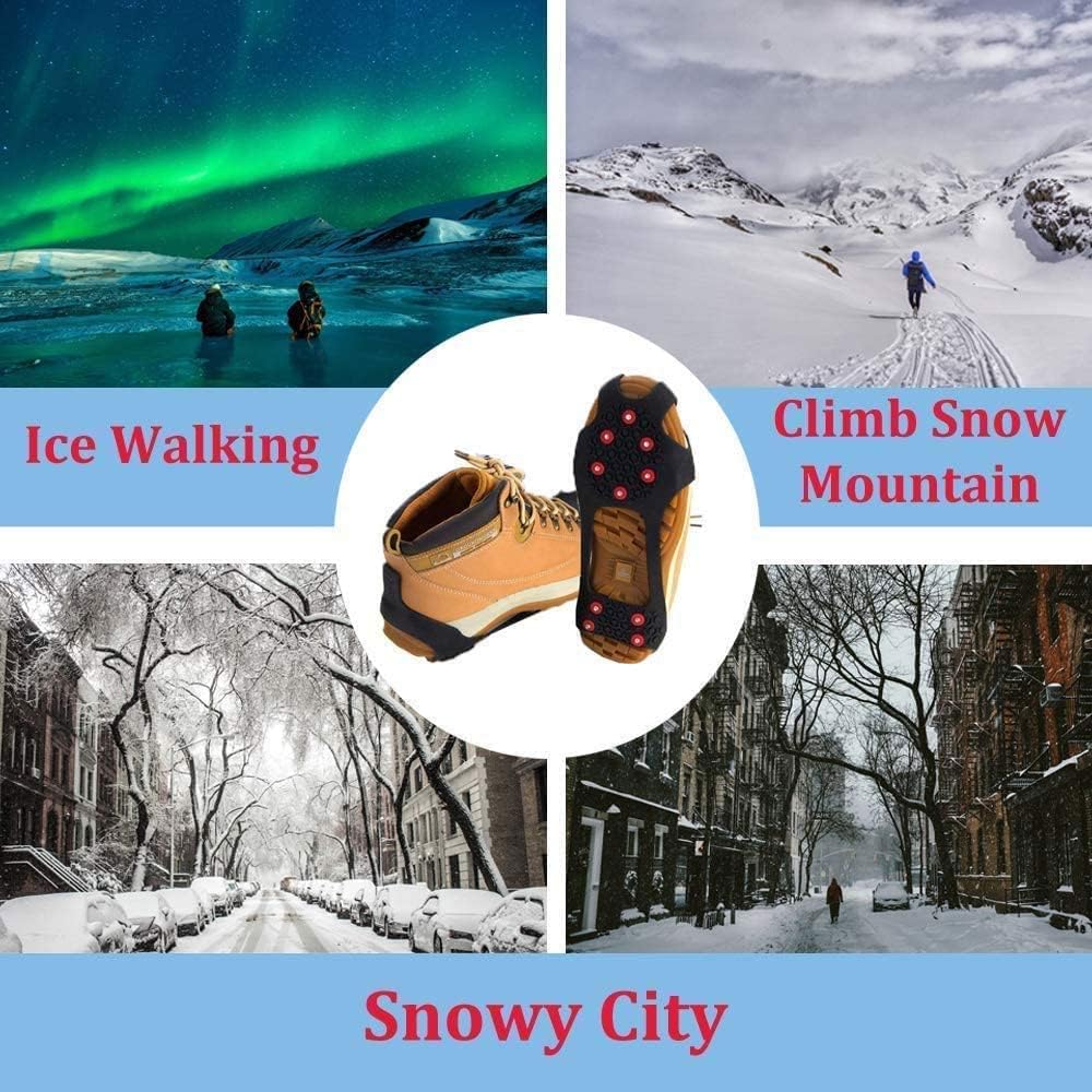 10 Stud Ice Snow Grips, Anti Slip Winter Ice Grippers Universal Slip-on Stretch Fit Traction Cleats Crampons, Small