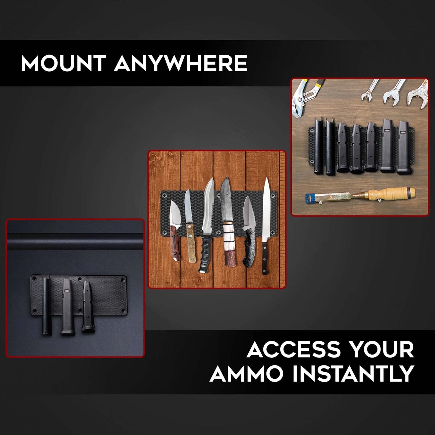 Keeper MG Magnetic Ammunition Holder for Gun Magazines and Clips, Organize Mount in Your Gun Safe, Locker Cabinet, Vault, Ultimate Ammo Storage Accessories for Handgun, Oistol and Rifle Mags, Black