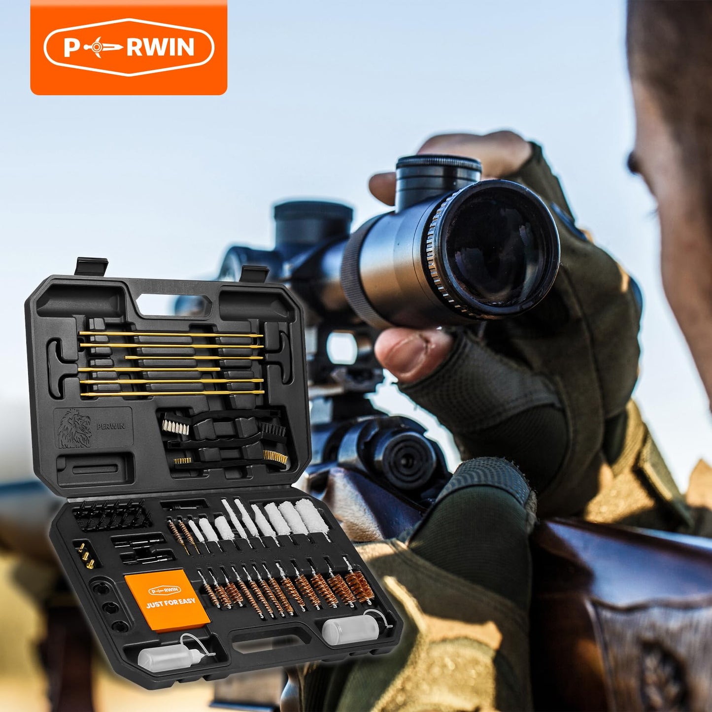 PERWIN Universal Gun Cleaning Kit for All Caliber Pistol Rifle Handgun Shotgun Hunting Cleaning Kit with Brass Rods and Tough Carrying Case, Gun Accessories Gifts for Men
