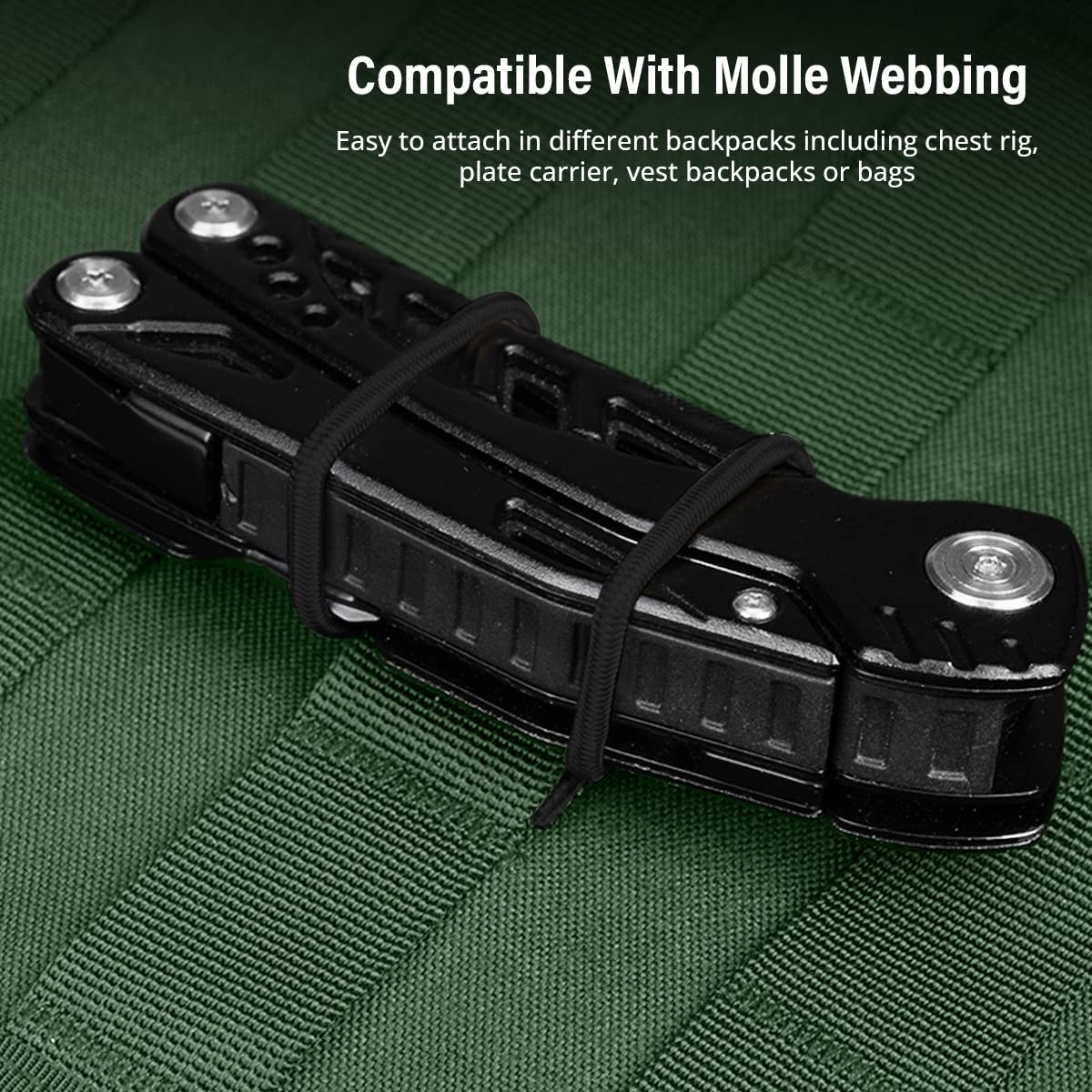 GearHill Elastic Webbing Binding Ribbon Multipurpose Backpacks Attachments Tactical Molle Backpack Accessories, Tactical EDC Gear (12 Pieces Black 3 Size Kit)