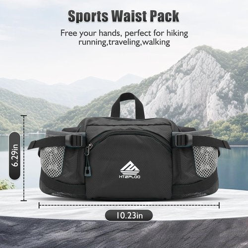 HTZPLOO Fanny Pack Waist Bag with Water Bottle Holder for Men Women Running Hiking Travel Dog Walking Workout Cycling Outdoor (Black)