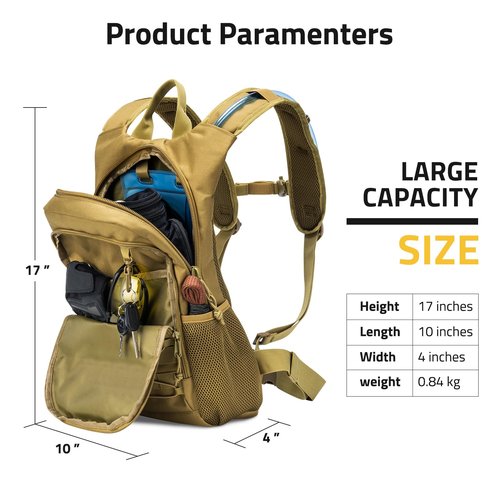 CVLIFE 3L Hydration Backpack Lightweight, 900D Heavy Duty Water Backpack for Hiking, Tactical Hydration Pack Backpack, Molle Day-Pack with TPU Water Bladder for Hiking, Running, Cycling, Camping, Tan